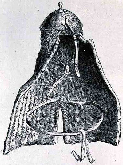 Nubian hjelm, fra The History of Mankind, bind III, af prof. Friedrich Rayzel, 1898 af English School